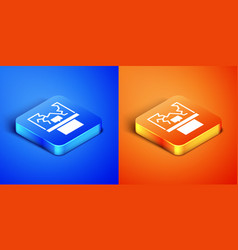 Isometric Broken Window Icon Isolated On Blue