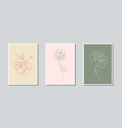 Set Of 3 One Single Line Drawing Rose Flower