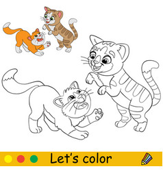 Two Cute Playful Cats Coloring With Template