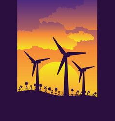 Wind Turbine Silhouette At Sunset