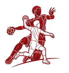 Group Of Handball Sport Men Players Action Cartoon