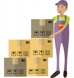 Man Warehouse Worker Stacking Parcels Box