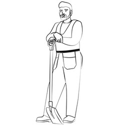 Outline Of Man In Work Overalls Stands Leaning