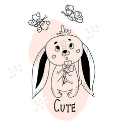 Cute Bunny With Haircut With Flower In Its Paws