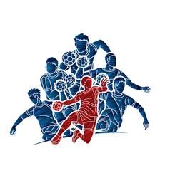 Group Of Handball Sport Men Players Action Cartoon