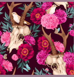 Deer Skull Decorated With Flowers Seamless