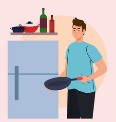 Man With Fridge And Pan