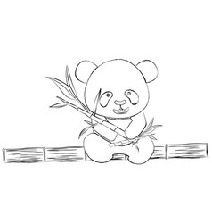 Outline Of Panda Bear Cub Sits On Bamboo Trunk