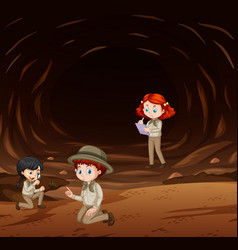 Three Kids Exploring Nature In Cave