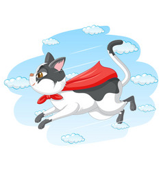 A Cat Superhero On Sky Background