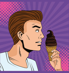 Young Man Eating Ice Cream Pop Art Style