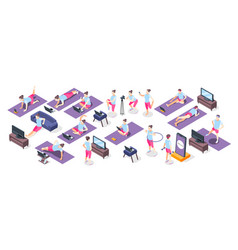 Fitness Online Isometric Icons Set Of People