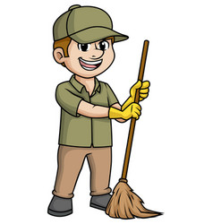 Man Sweeping The Floor With Broom Cartoon Clip Art