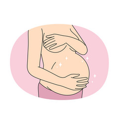 Pregnant Woman Touching Naked Belly