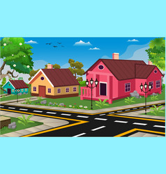 Town Cartoon Background With Road