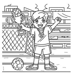 Girl With Soccer Trophy And Medal Coloring Page