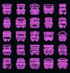 Hot Dog Cart Icons Set Neon