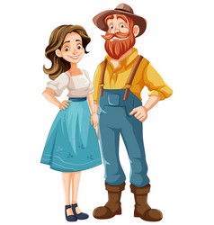 Happy Cartoon Farmer Couple In The Country