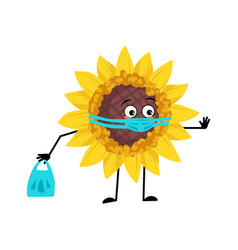 Sunflower Character With Face In Medical Mask