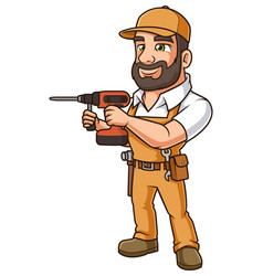 Hard-working Handyman Drilling Cartoon Clip Art