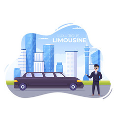 Limousine Car With City Urban View And Luxury