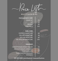 Price List For A Beauty Salon Massage Parlor Or