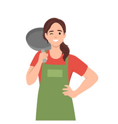 Young Woman In Chef Hat With Apron Holding Frying