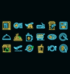 Airline Food Icons Set Neon