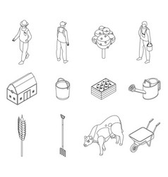 Farmer Icons Set Outline