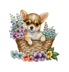 Baby Chihuahua Puppy In Flower Basket Cute