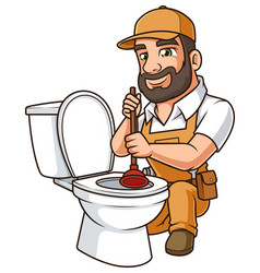 Handyman Unclogging Toilet Cartoon Clip Art