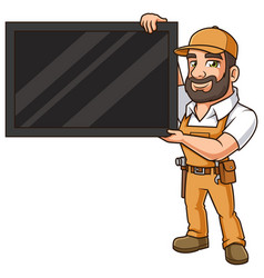 Handyman Installing Tv Cartoon Clip Art