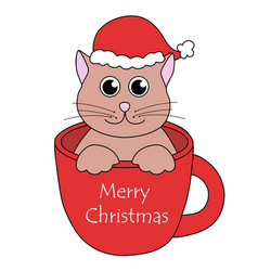 Cartoon Christmas And New Year Cat In Cup