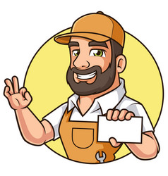 Handyman Holding Business Card Cartoon Clip Art