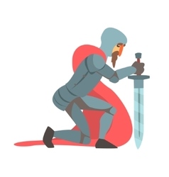 Knight With Red Cape And Sword Kneeling Fairy Tale