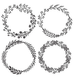 Set of hand drawn floral wreaths with Royalty Free Vector