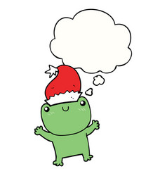 Cute Cartoon Frog Wearing Christmas Hat