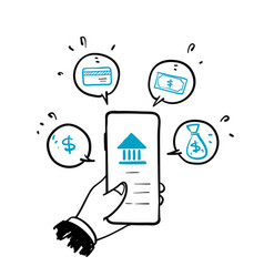 Hand Drawn Doodle Mobile Banking Concept Isolated