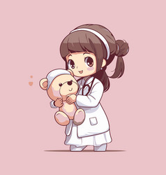 A Cute Girl Doctor Holding Teddy Bear