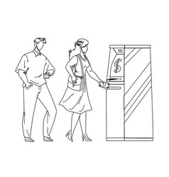 Atm Bank Machine Using Woman For Get Cash