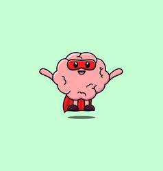 Cute Brain Superhero Character Flying