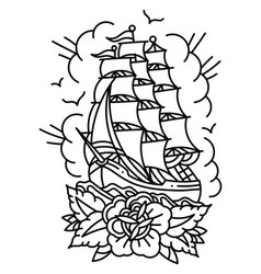 Ship Boat Old School Tattoo On White Background