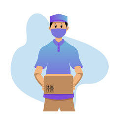 Delivery Man Wearing Face Mask Holding Parcel