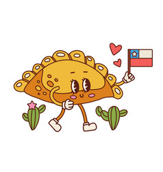 Empanada Retro Cartoon Character With Chile Flag