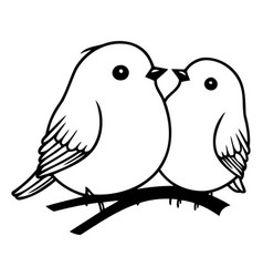 Cute Cartoon Couple Of Birds On A Branch