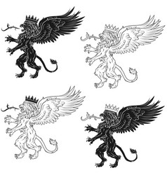 Winged Rampant Lion With Crown