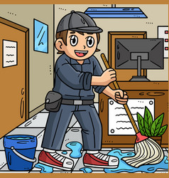 Labor Day Janitor Cleaning Colored Cartoon