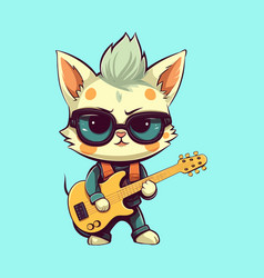 Cute Cat Rock Star Playing Guitar