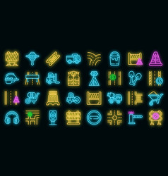 Highway Construction Icons Set Neon