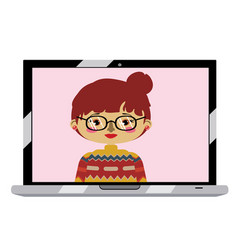 Asian Girl On Laptop Screen